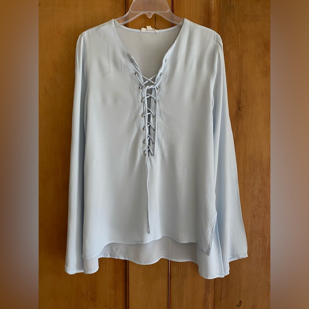 Light blue lace up front top